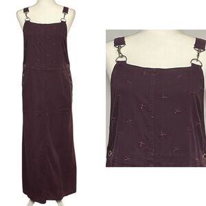 Vintage David Dart Purple Embroidered Maxi Overall Dress Sz S Made in USA